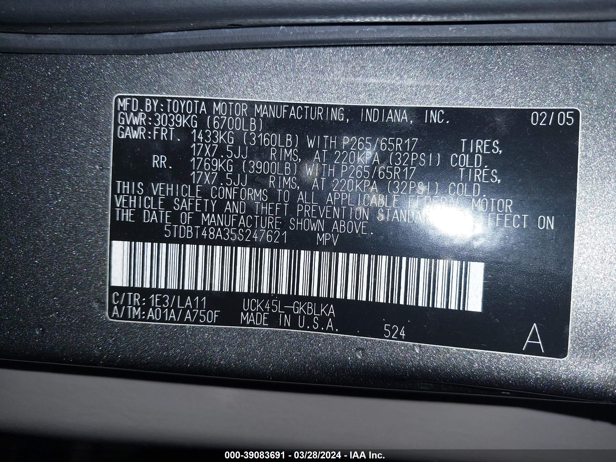 Photo 8 VIN: 5TDBT48A35S247621 - TOYOTA SEQUOIA 