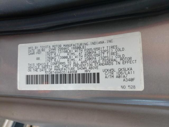 Photo 12 VIN: 5TDBT48A63S144660 - TOYOTA SEQUOIA LI 