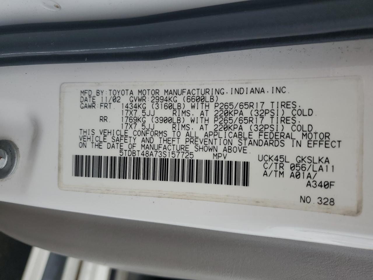 Photo 12 VIN: 5TDBT48A73S157725 - TOYOTA SEQUOIA 