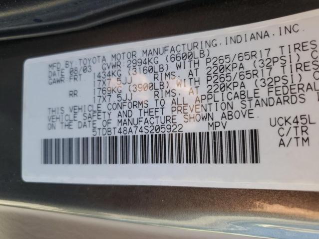 Photo 11 VIN: 5TDBT48A74S205922 - TOYOTA SEQUOIA LI 