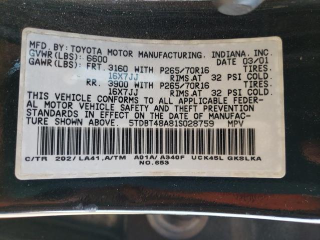 Photo 12 VIN: 5TDBT48A81S028759 - TOYOTA SEQUOIA LI 