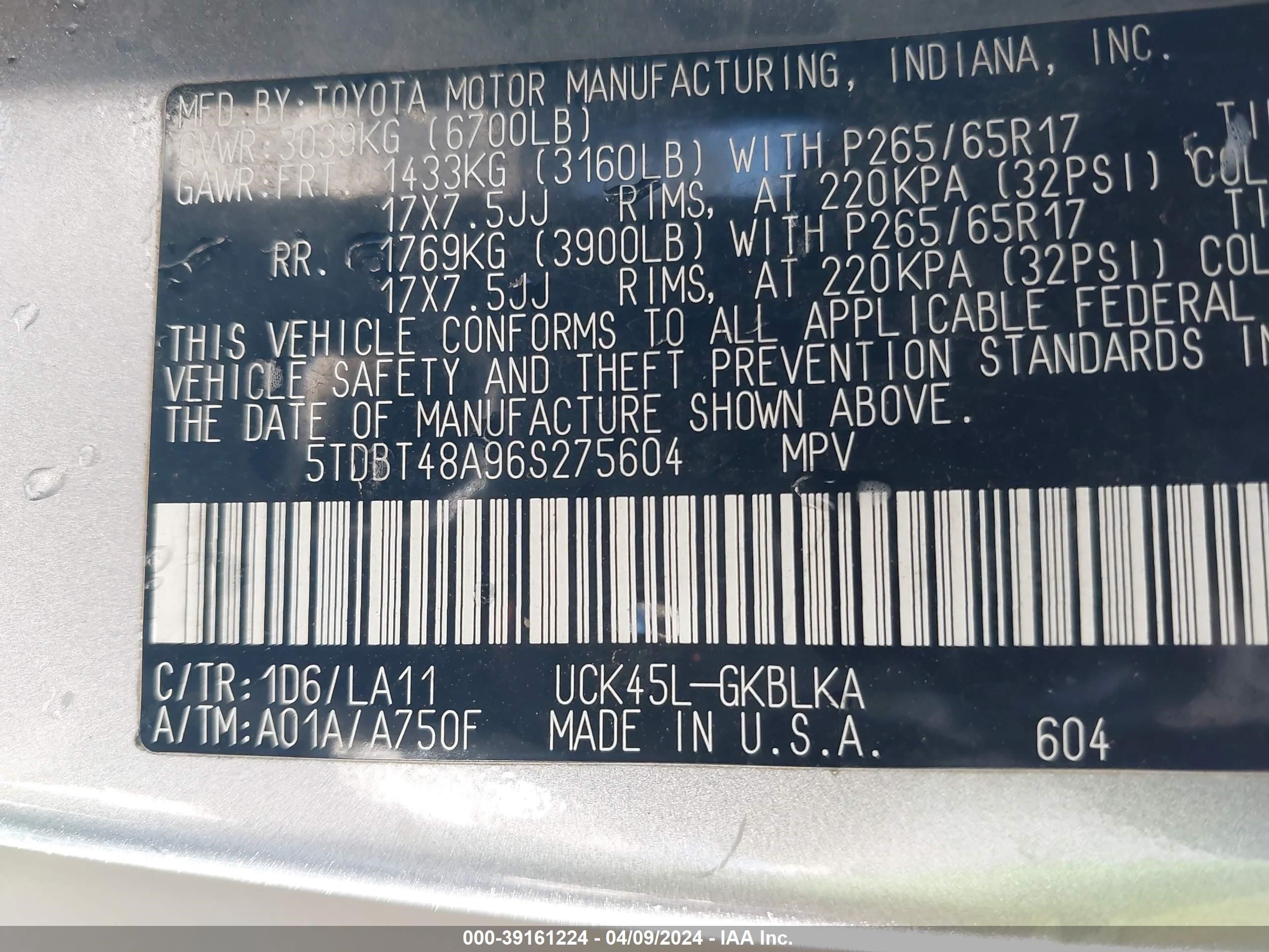 Photo 8 VIN: 5TDBT48A96S275604 - TOYOTA SEQUOIA 