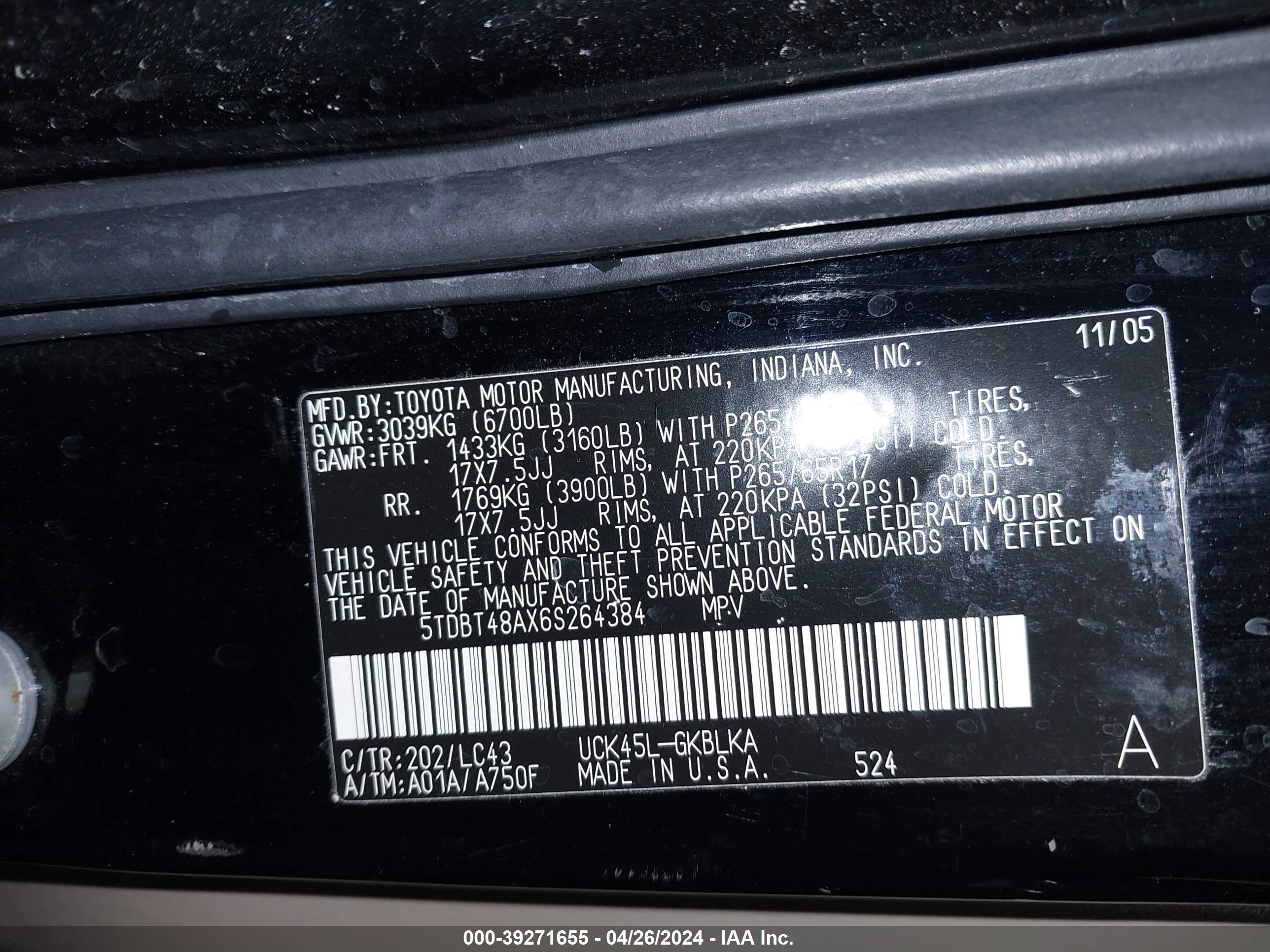 Photo 8 VIN: 5TDBT48AX6S264384 - TOYOTA SEQUOIA 