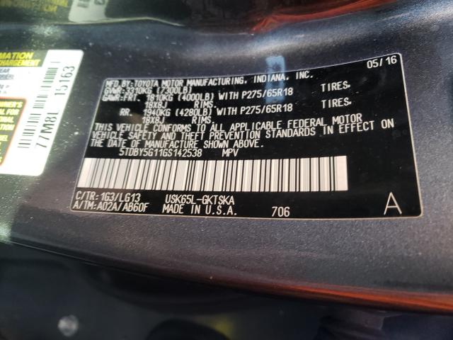 Photo 9 VIN: 5TDBY5G11GS142538 - TOYOTA SEQUOIA 