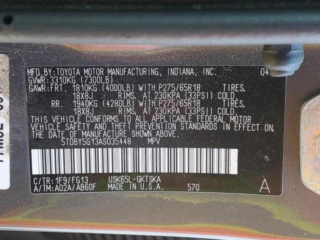 Photo 12 VIN: 5TDBY5G13AS035448 - TOYOTA SEQUOIA SR 