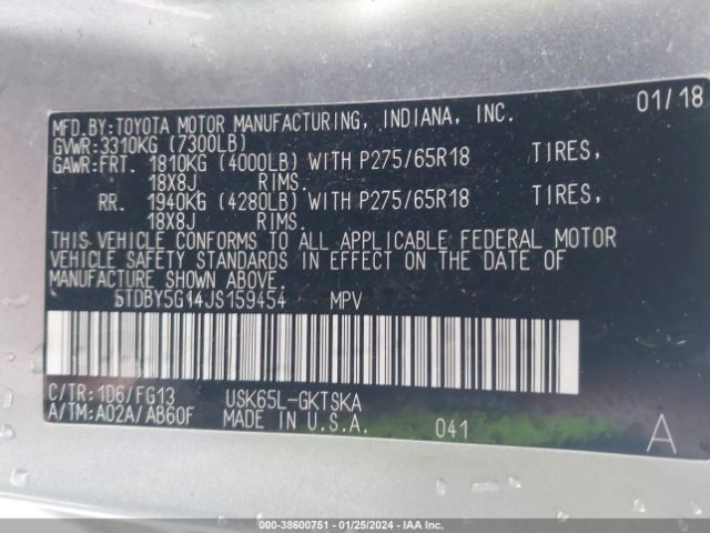 Photo 8 VIN: 5TDBY5G14JS159454 - TOYOTA SEQUOIA 