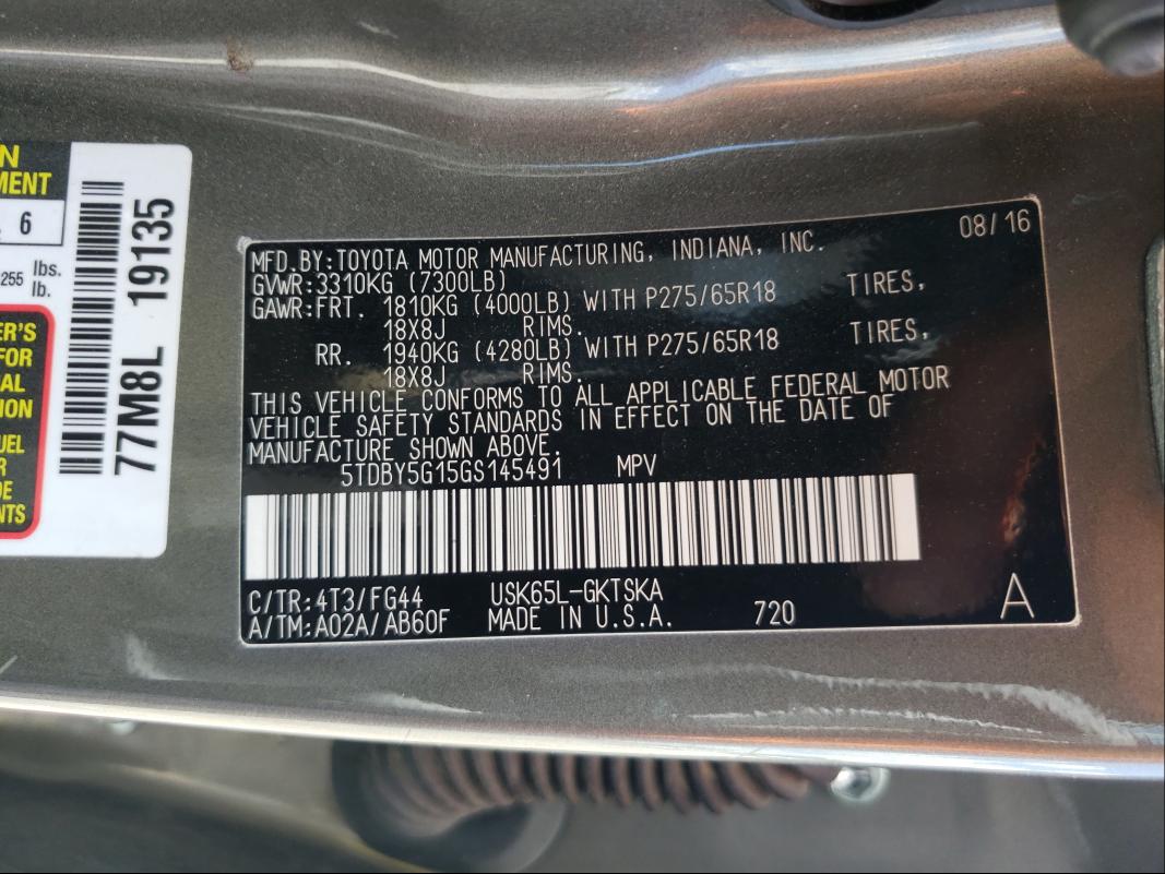 Photo 9 VIN: 5TDBY5G15GS145491 - TOYOTA SEQUOIA SR 