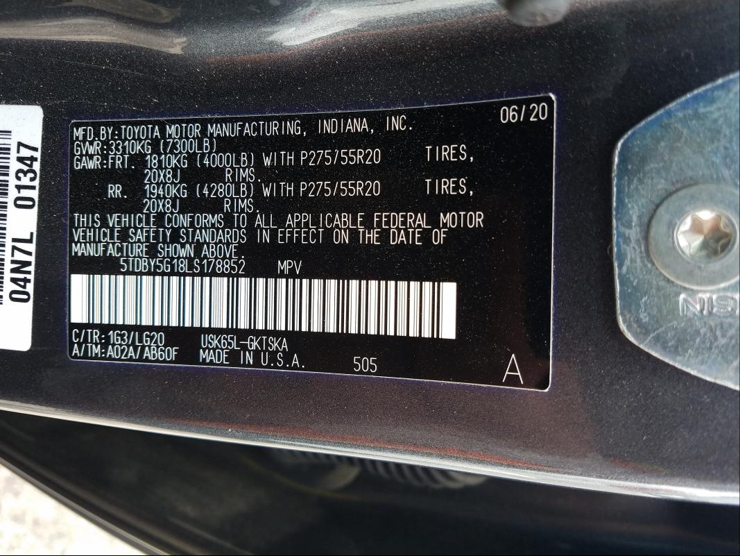 Photo 9 VIN: 5TDBY5G18LS178852 - TOYOTA SEQUOIA SR 