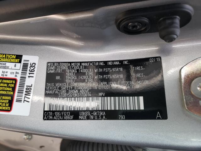 Photo 9 VIN: 5TDBY5G19KS170614 - TOYOTA SEQUOIA 