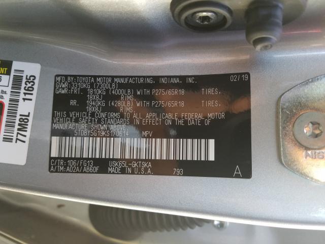 Photo 9 VIN: 5TDBY5G19KS170614 - TOYOTA SEQUOIA 