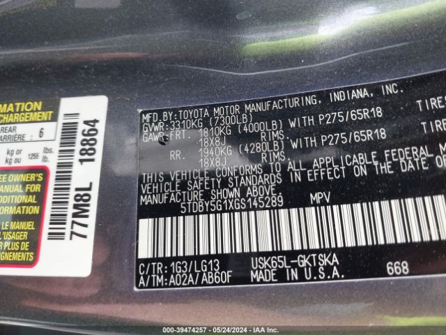 Photo 8 VIN: 5TDBY5G1XGS145289 - TOYOTA SEQUOIA 