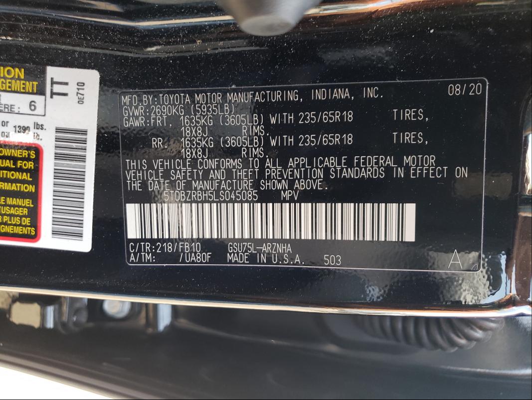 Photo 9 VIN: 5TDBZRBH5LS045085 - TOYOTA HIGHLANDER 