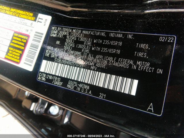 Photo 8 VIN: 5TDBZRBH6NS570725 - TOYOTA HIGHLANDER 