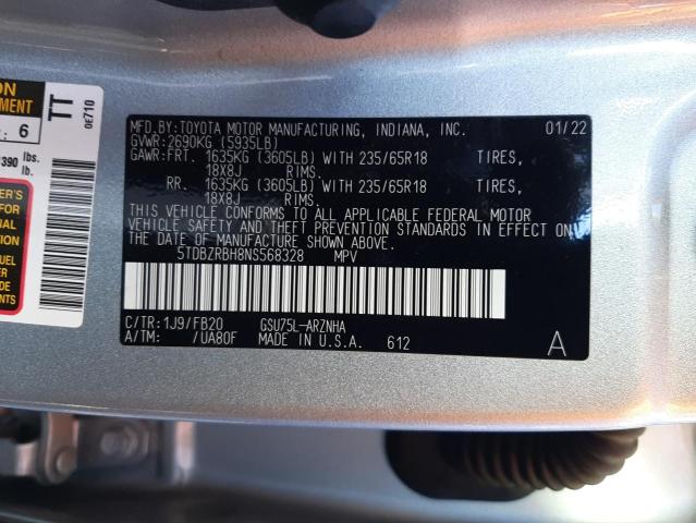 Photo 9 VIN: 5TDBZRBH8NS568328 - TOYOTA HIGHLANDER 