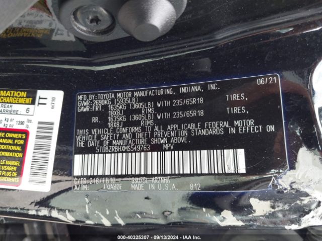 Photo 8 VIN: 5TDBZRBHXMS549763 - TOYOTA HIGHLANDER 