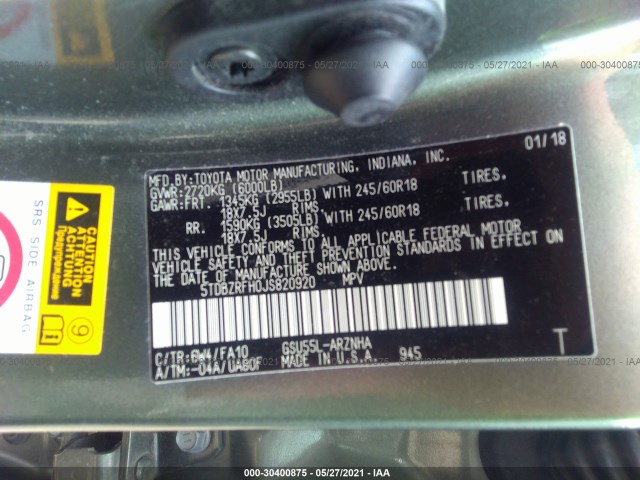 Photo 8 VIN: 5TDBZRFH0JS820920 - TOYOTA HIGHLANDER 