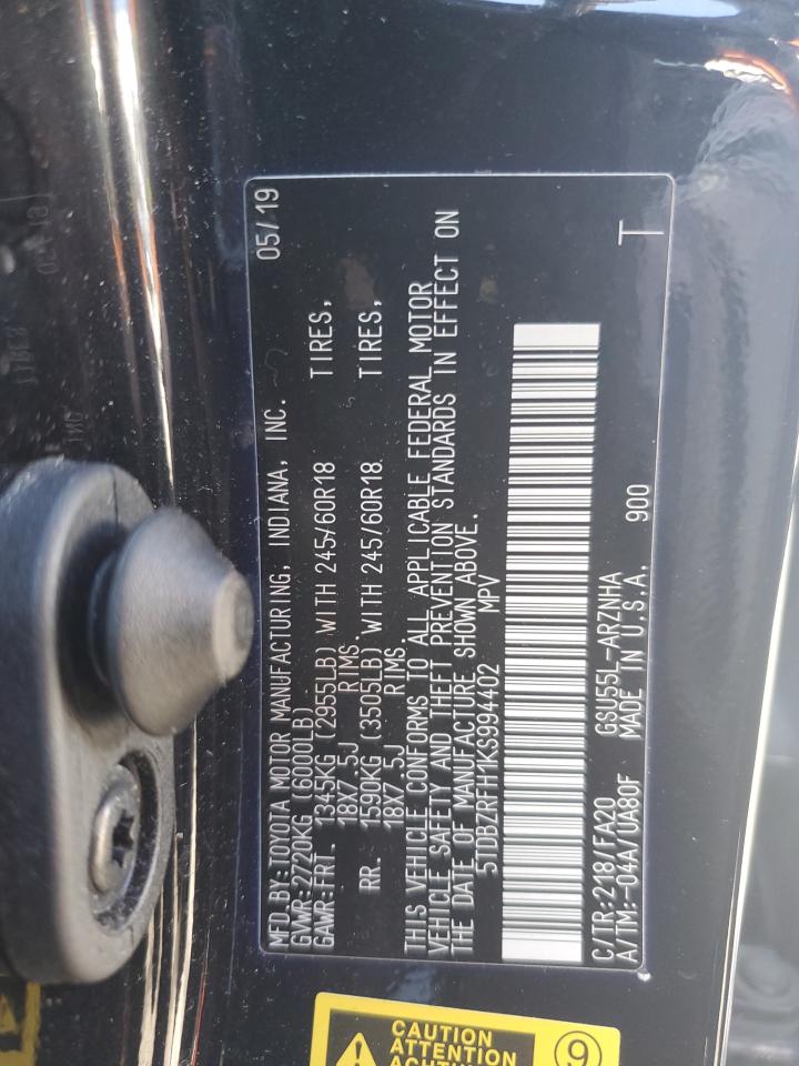 Photo 11 VIN: 5TDBZRFH1KS994402 - TOYOTA HIGHLANDER 