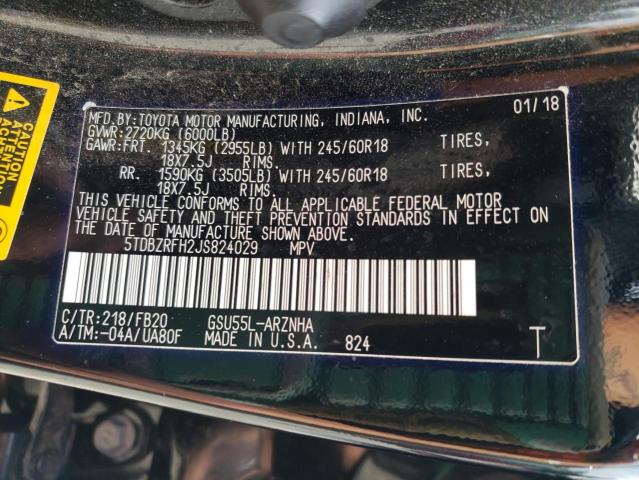 Photo 12 VIN: 5TDBZRFH2JS824029 - TOYOTA HIGHLANDER 