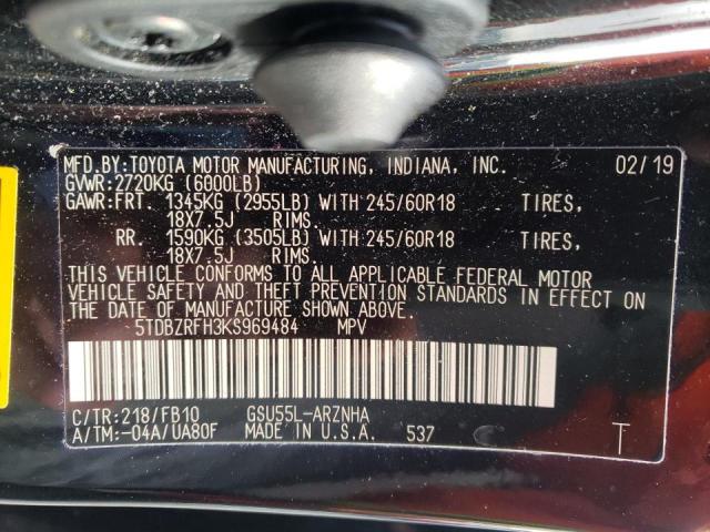 Photo 9 VIN: 5TDBZRFH3KS969484 - TOYOTA HIGHLANDER 