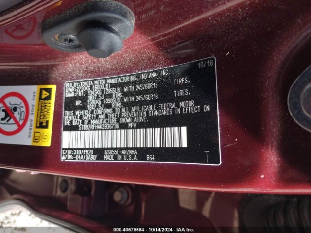 Photo 8 VIN: 5TDBZRFH4KS936736 - TOYOTA HIGHLANDER 