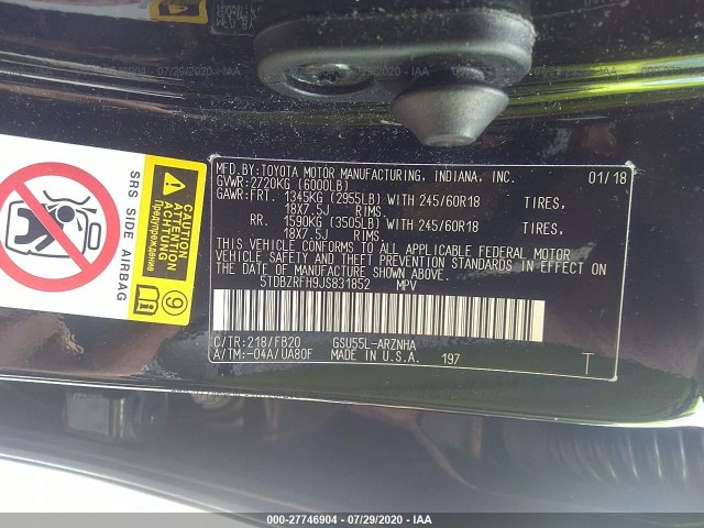 Photo 8 VIN: 5TDBZRFH9JS831852 - TOYOTA HIGHLANDER 