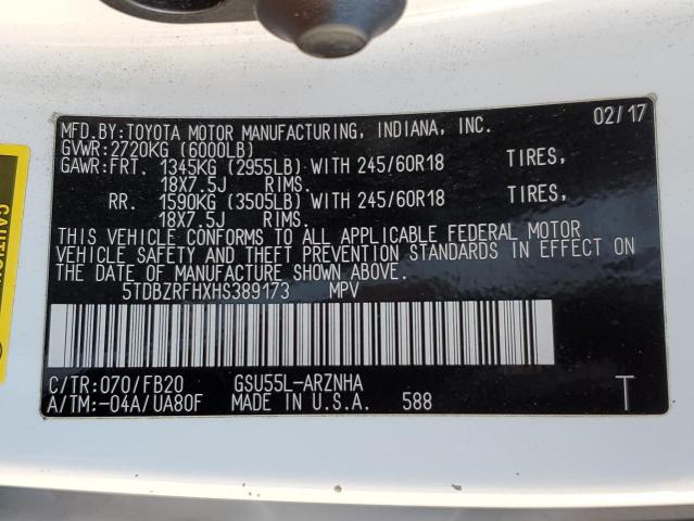 Photo 12 VIN: 5TDBZRFHXHS389173 - TOYOTA HIGHLANDER 