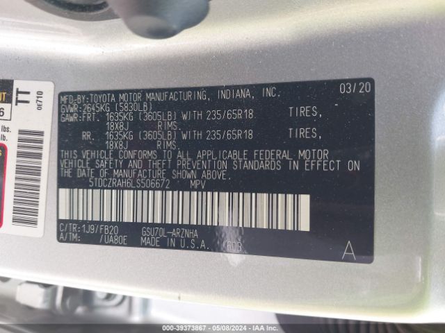 Photo 8 VIN: 5TDCZRAH6LS506672 - TOYOTA HIGHLANDER 