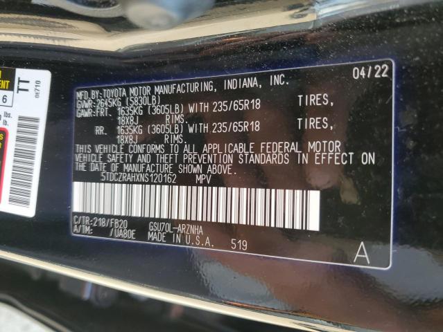 Photo 12 VIN: 5TDCZRAHXNS120162 - TOYOTA HIGHLANDER 