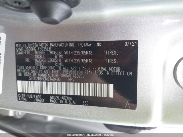 Photo 8 VIN: 5TDCZRBH0MS140496 - TOYOTA HIGHLANDER 