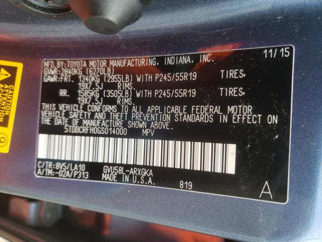 Photo 9 VIN: 5TDDCRFH0GS014000 - TOYOTA HIGHLANDER 