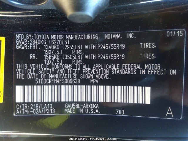 Photo 8 VIN: 5TDDCRFH4FS009638 - TOYOTA HIGHLANDER HYBRID 