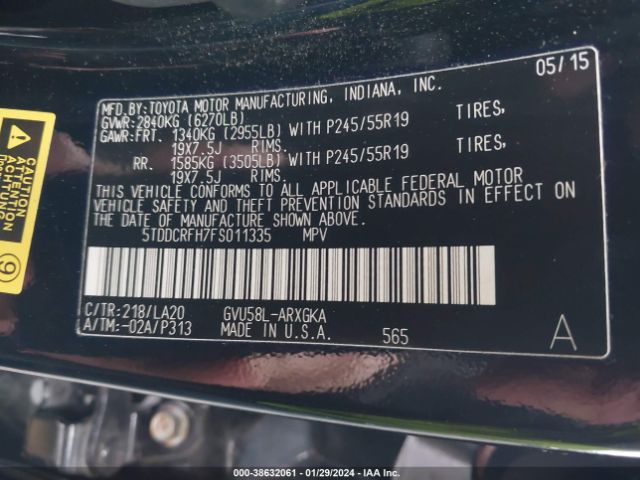 Photo 8 VIN: 5TDDCRFH7FS011335 - TOYOTA HIGHLANDER HYBRID 