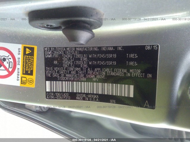 Photo 8 VIN: 5TDDCRFH9FS012888 - TOYOTA HIGHLANDER HYBRID 