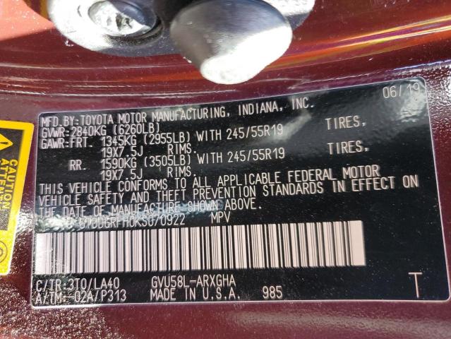 Photo 13 VIN: 5TDDGRFH0KS070922 - TOYOTA HIGHLANDER 