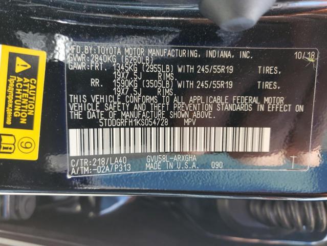 Photo 12 VIN: 5TDDGRFH1KS054728 - TOYOTA HIGHLANDER 