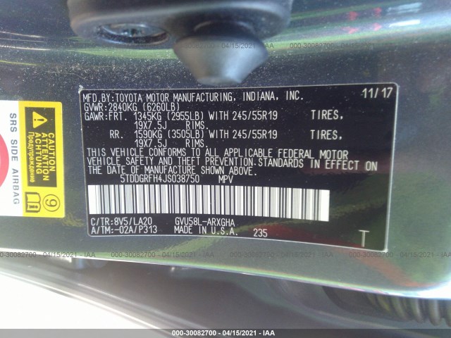 Photo 8 VIN: 5TDDGRFH4JS038750 - TOYOTA HIGHLANDER 