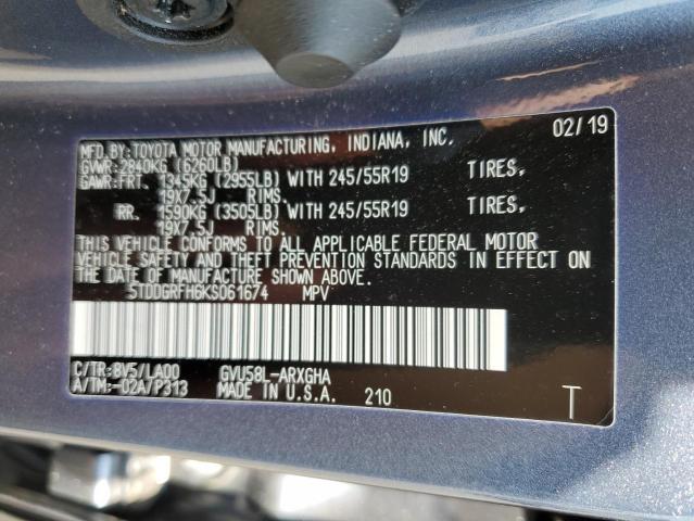 Photo 12 VIN: 5TDDGRFH6KS061674 - TOYOTA HIGHLANDER 