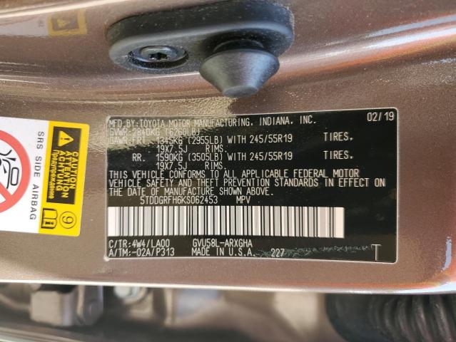 Photo 12 VIN: 5TDDGRFH6KS062453 - TOYOTA HIGHLANDER 