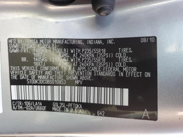 Photo 13 VIN: 5TDDK3DC0BS010853 - TOYOTA SIENNA XLE 