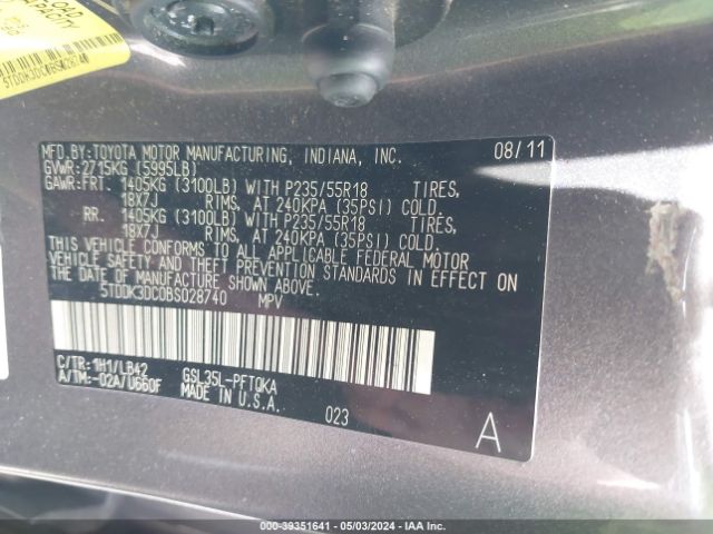 Photo 8 VIN: 5TDDK3DC0BS028740 - TOYOTA SIENNA 