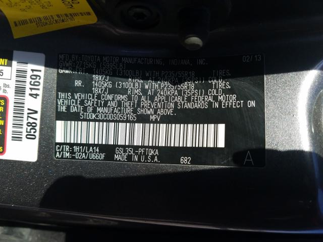 Photo 9 VIN: 5TDDK3DC0DS059165 - TOYOTA SIENNA XLE 