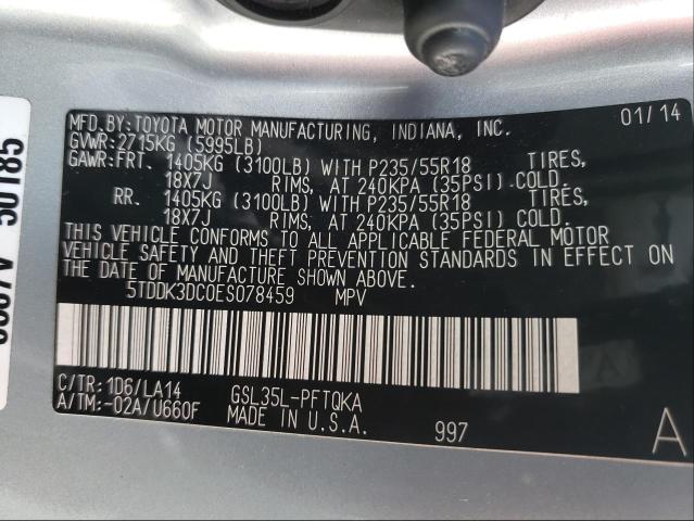 Photo 9 VIN: 5TDDK3DC0ES078459 - TOYOTA SIENNA XLE 