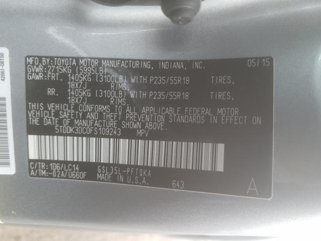 Photo 9 VIN: 5TDDK3DC0FS109243 - TOYOTA SIENNA XLE 