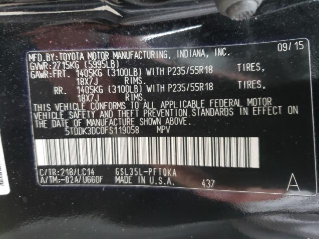 Photo 9 VIN: 5TDDK3DC0FS119058 - TOYOTA SIENNA XLE 