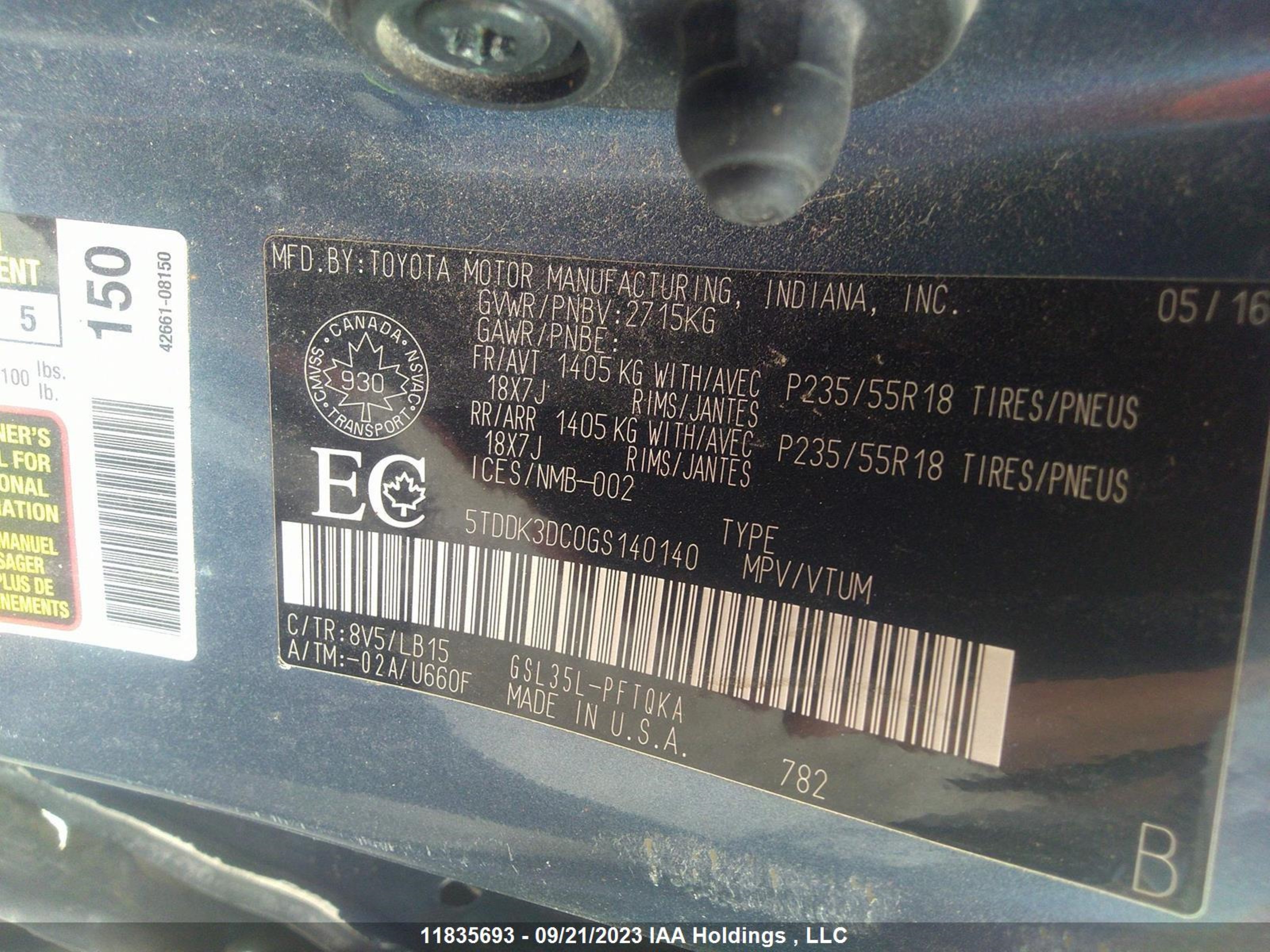 Photo 8 VIN: 5TDDK3DC0GS140140 - TOYOTA SIENNA 