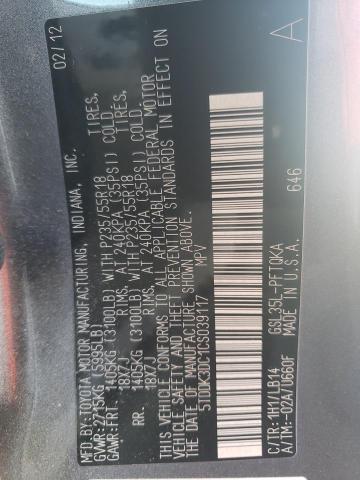 Photo 13 VIN: 5TDDK3DC1CS039117 - TOYOTA SIENNA XLE 