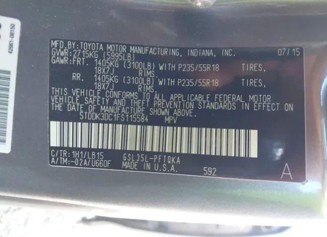 Photo 8 VIN: 5TDDK3DC1FS115584 - TOYOTA SIENNA 