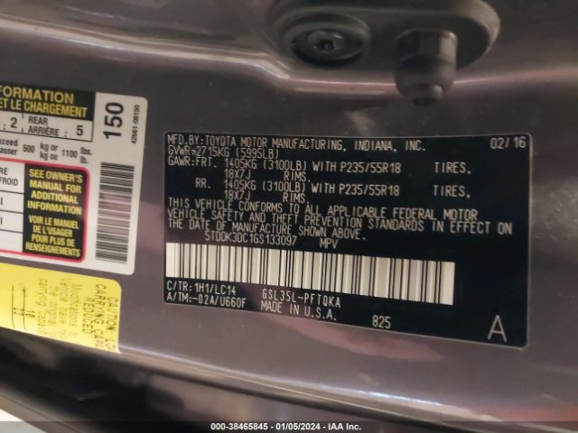 Photo 8 VIN: 5TDDK3DC1GS133097 - TOYOTA SIENNA 