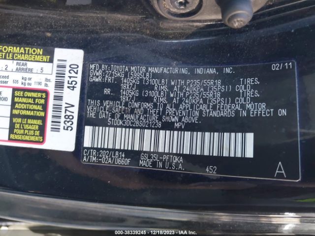 Photo 8 VIN: 5TDDK3DC2BS021238 - TOYOTA SIENNA 