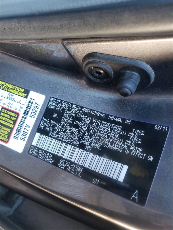 Photo 9 VIN: 5TDDK3DC2BS022468 - TOYOTA SIENNA XLE 